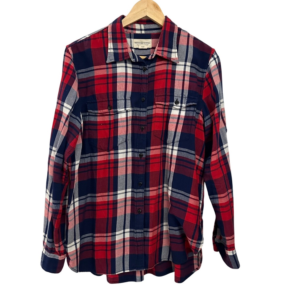 Denim & Supply‎ Ralph Lauren Plaid Shirt Womens Medium Red Blue Cotton Excellent